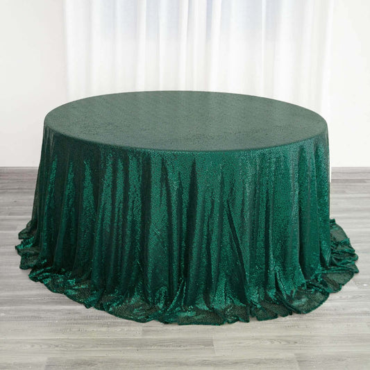 Hunter Emerald Green Seamless Premium Sequin Round Tablecloth, Sparkly Tablecloth 132"