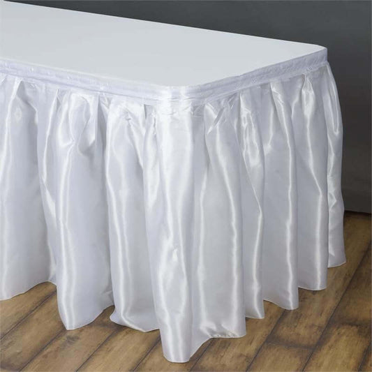 White Pleated Satin Table Skirt 17ft