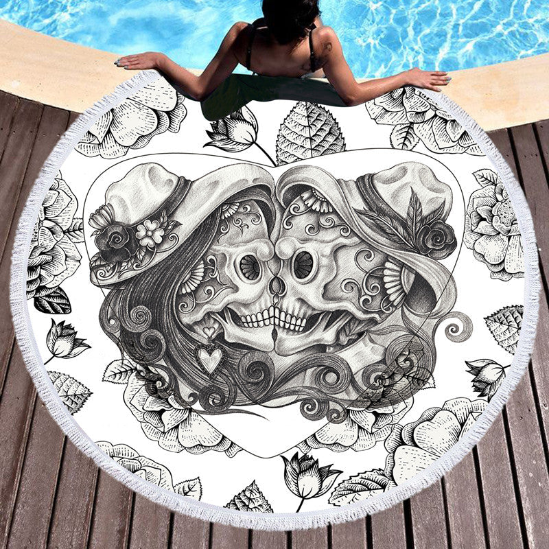 Scary Skull Round Beach Towel Fiber Picnic Mat - Wnkrs