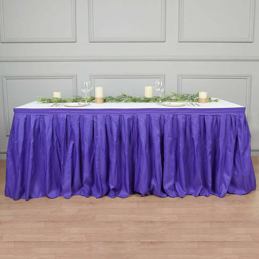 Purple Pleated Polyester Table Skirt, Banquet Folding Table Skirt 21ft