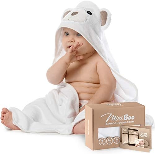 MINIBOO Premium Ultra-Soft Baby Hooded Towel - Organic Baby Bath Towel with Unique Design - Rayon from Bamboo Hooded Baby Towels for Newborn to Toddler - Perfect as Baby Gifts