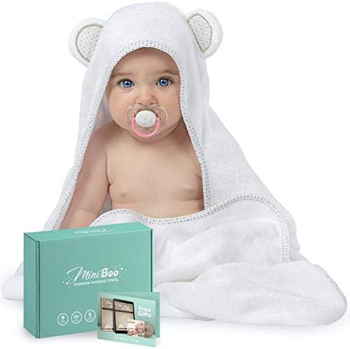 MINIBOO Hooded Baby Towel - Ultra-Soft and Hypoallergenic Rayon from Bamboo Baby Towels for Newborns, Infants, and Toddlers - Super Absorbent Baby Bath Towels