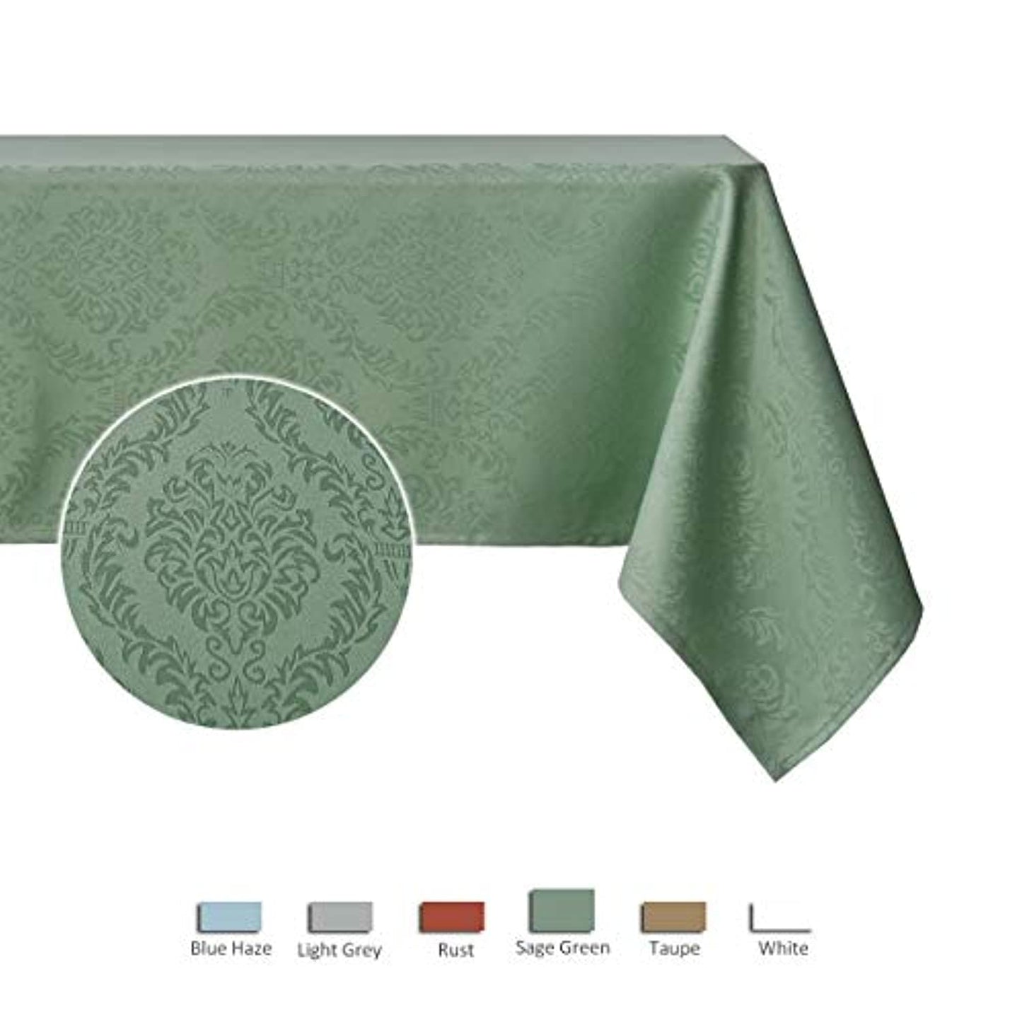 Jacquard Table Cloth Damask Pattern Rectangle 52 x 70 Inch Sage Green