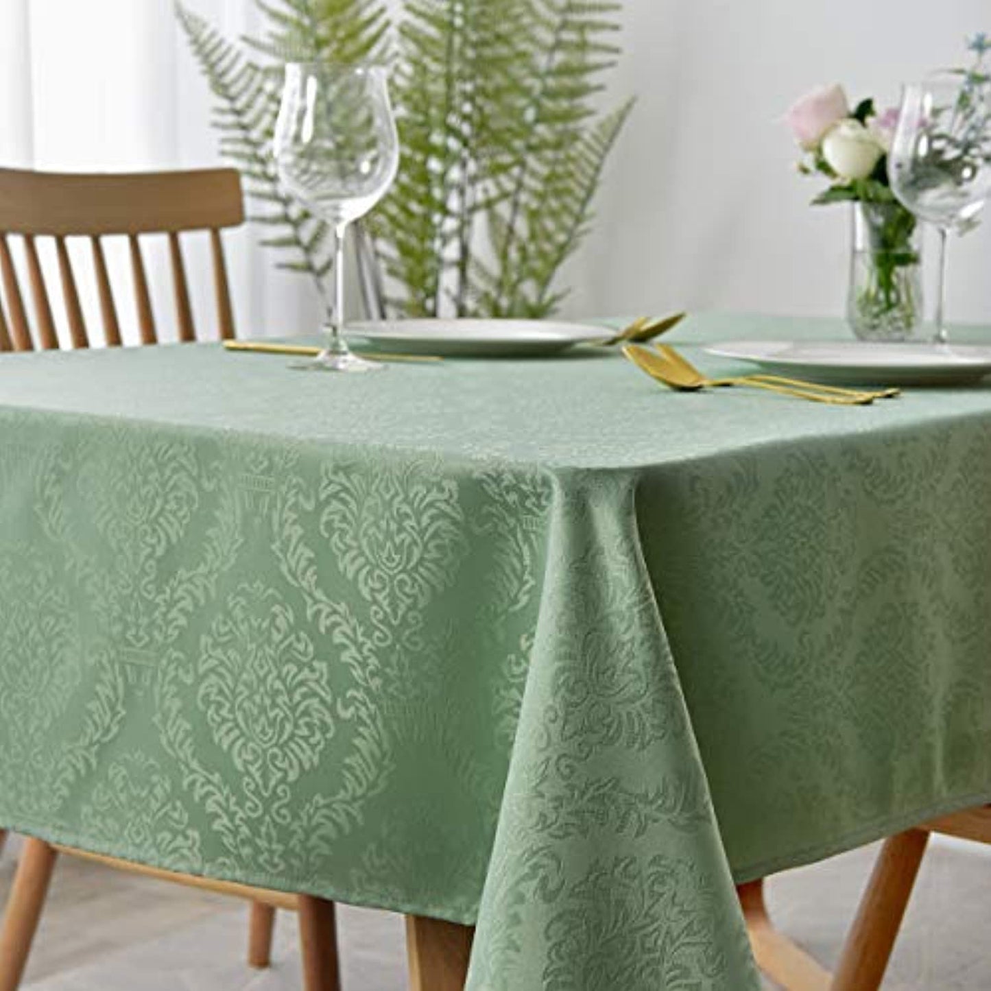 Jacquard Table Cloth Damask Pattern Rectangle 52 x 70 Inch Sage Green