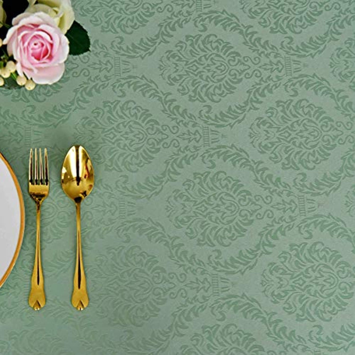Jacquard Table Cloth Damask Pattern Rectangle 52 x 70 Inch Sage Green