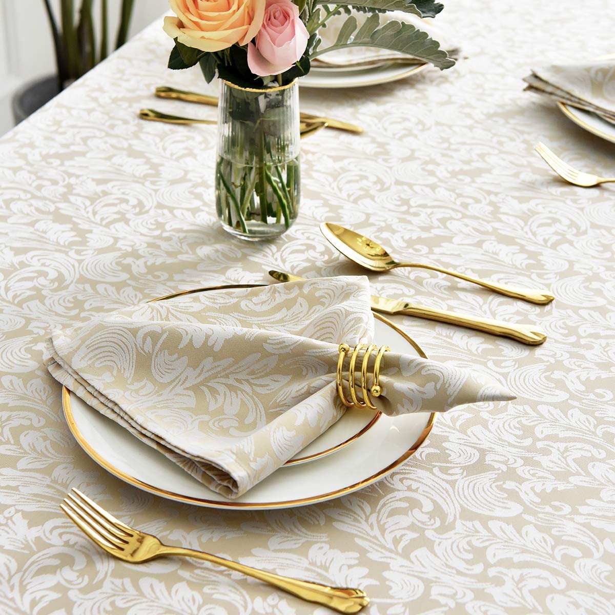 Jacquard Table Cloth Damask Pattern Rectangle 52 x 70 Inch Sage Green