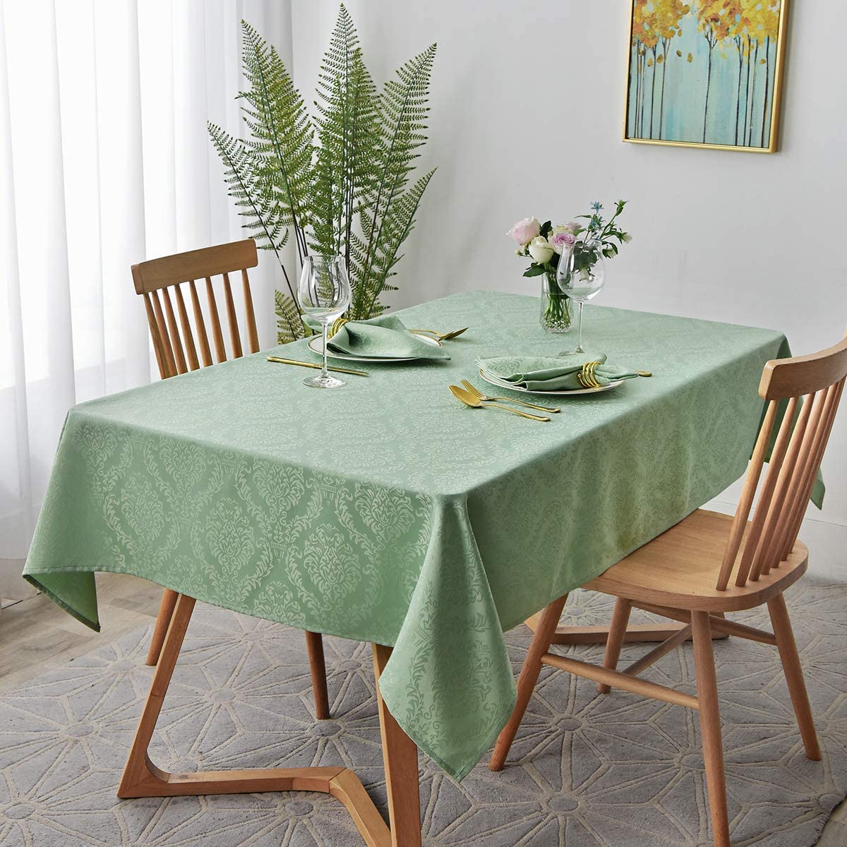 Jacquard Table Cloth Damask Pattern Rectangle 52 x 70 Inch Sage Green