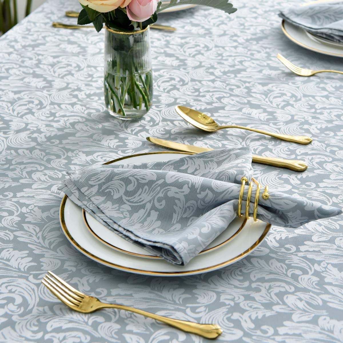 Jacquard Table Cloth Damask Pattern Rectangle 52 x 70 Inch Sage Green