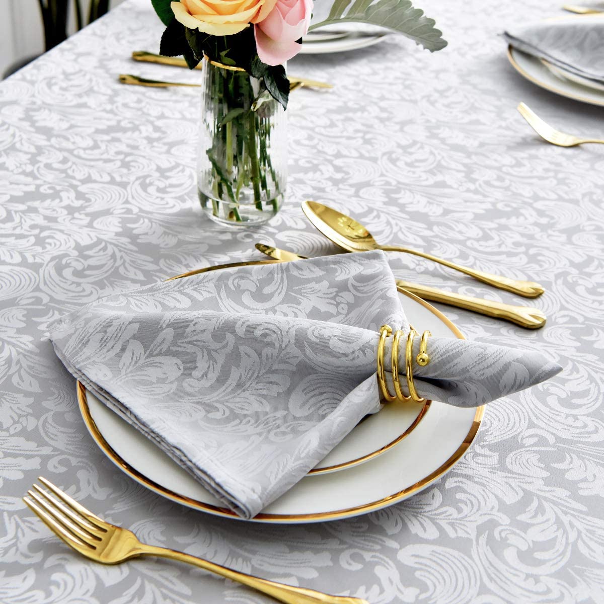 Jacquard Table Cloth Damask Pattern Rectangle 52 x 70 Inch Sage Green