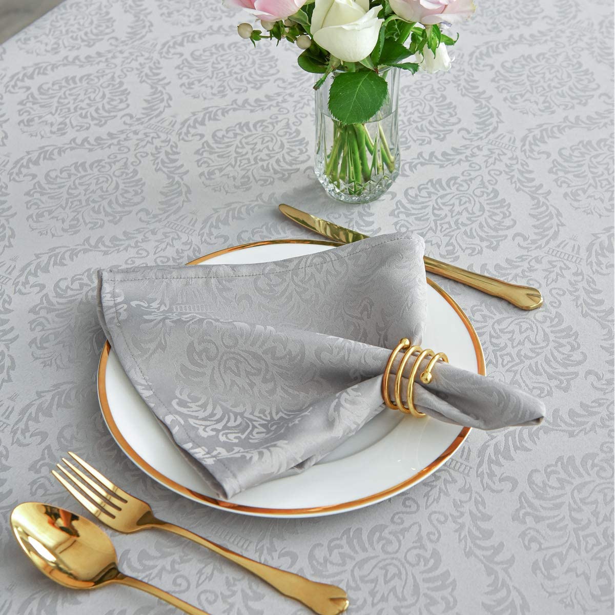 Jacquard Table Cloth Damask Pattern Rectangle 52 x 70 Inch Sage Green
