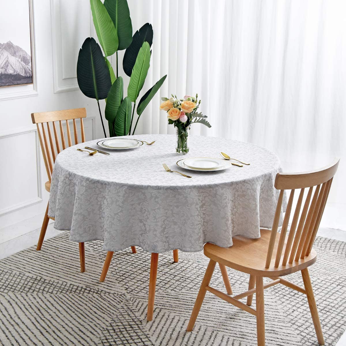 Jacquard Table Cloth Damask Pattern Rectangle 52 x 70 Inch Sage Green