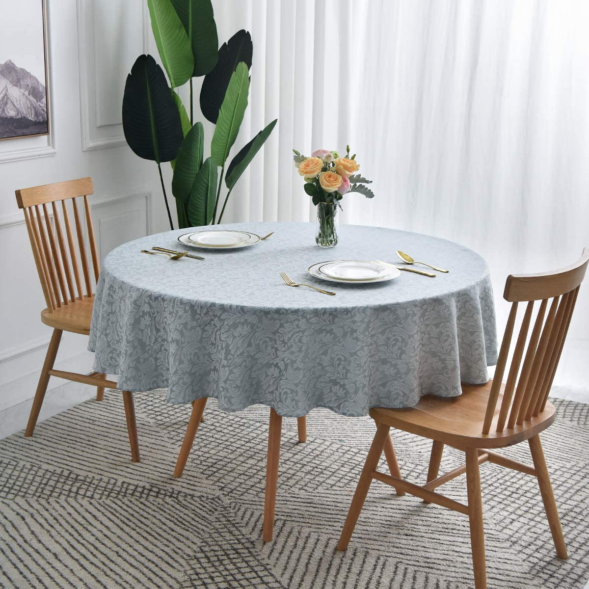 Jacquard Table Cloth Damask Pattern Rectangle 52 x 70 Inch Sage Green