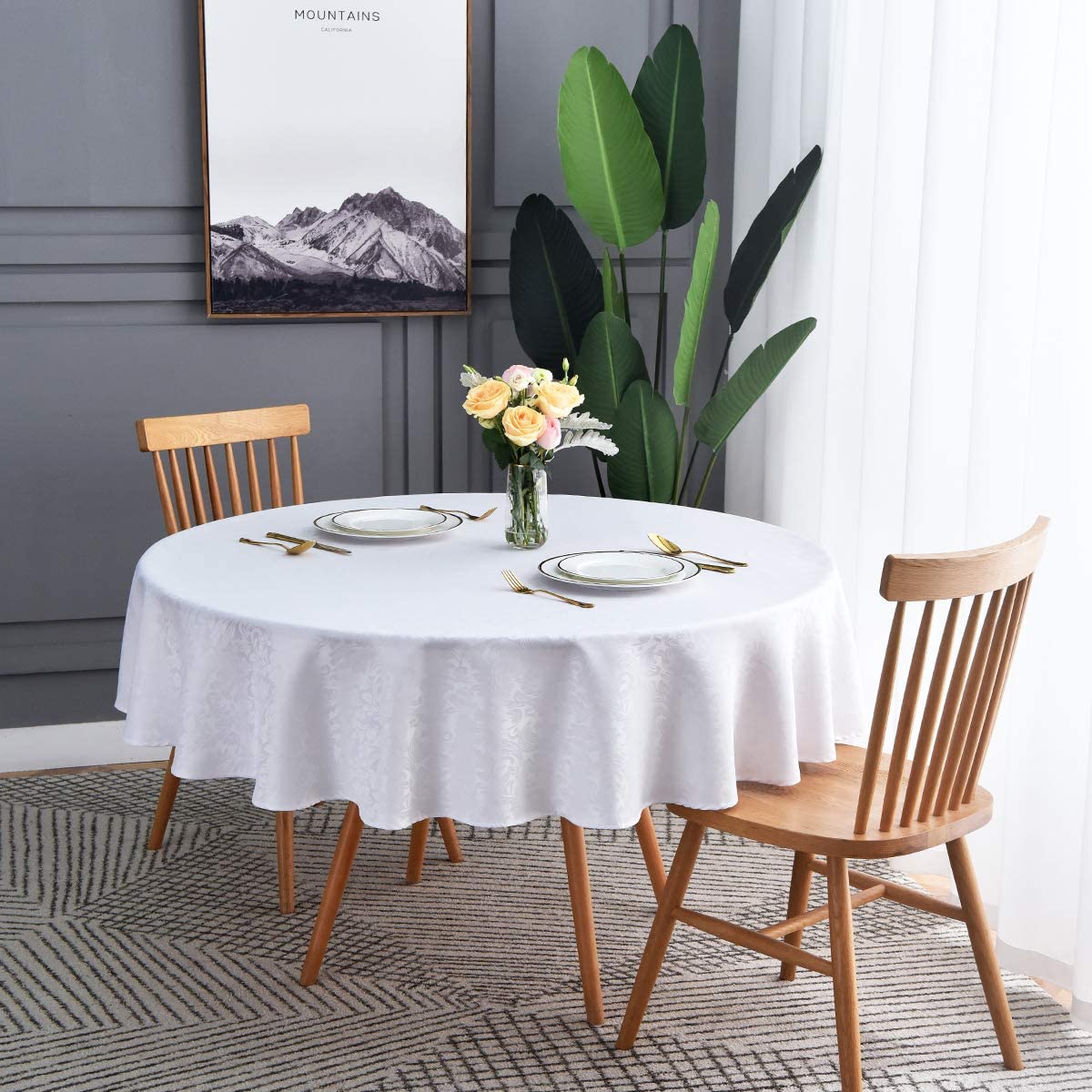 Jacquard Table Cloth Damask Pattern Rectangle 52 x 70 Inch Sage Green