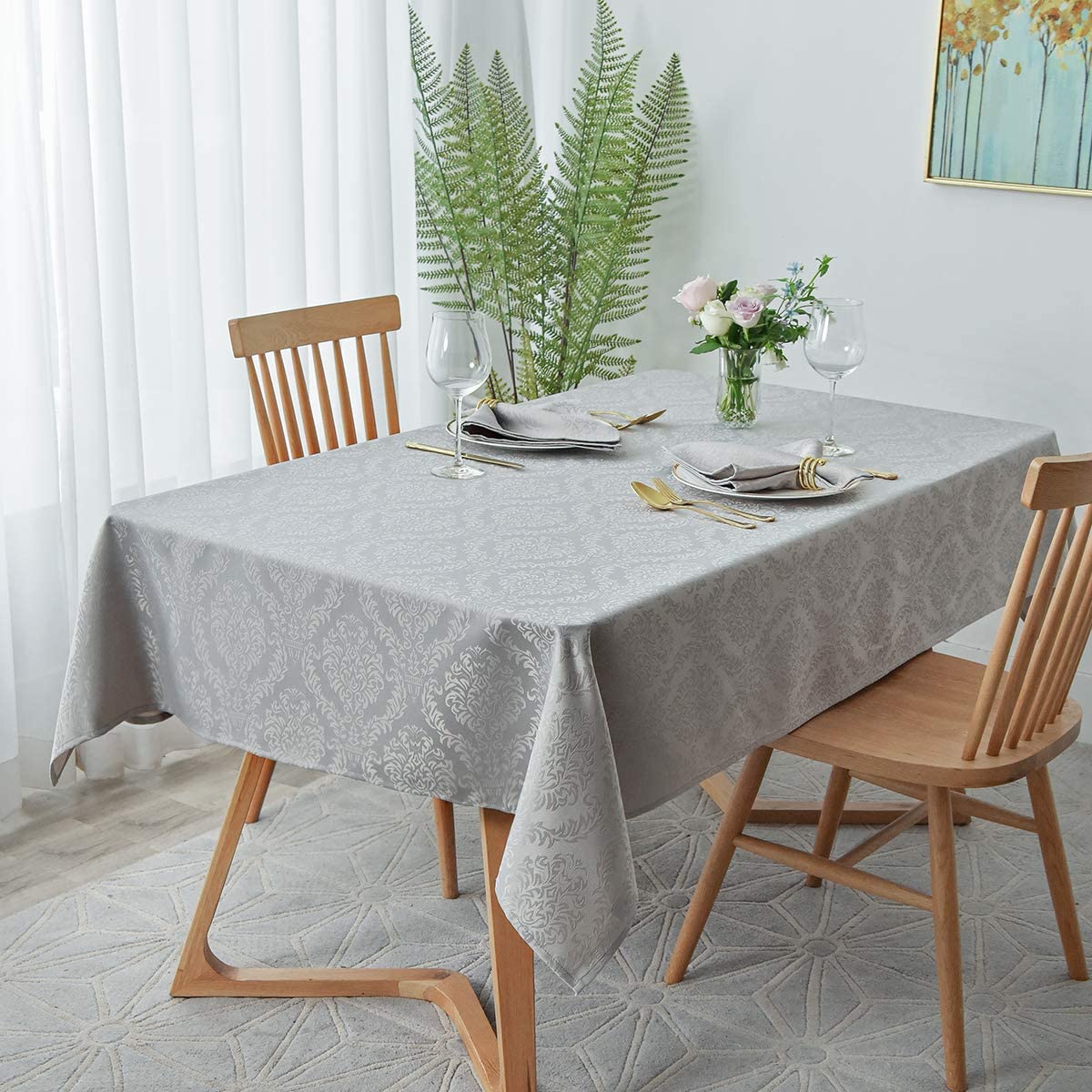 Jacquard Table Cloth Damask Pattern Rectangle 52 x 70 Inch Sage Green