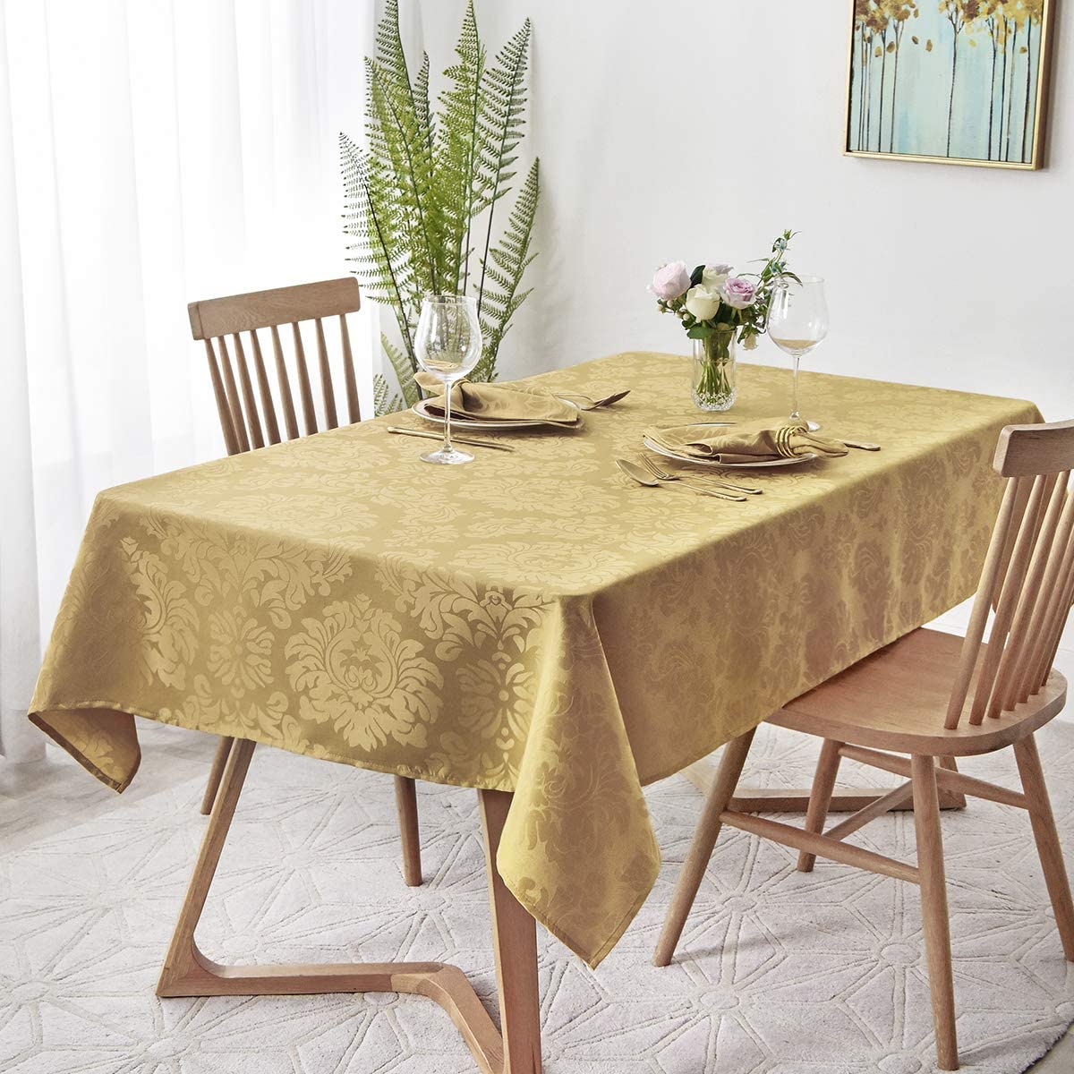 Jacquard Table Cloth Damask Pattern Rectangle 52 x 70 Inch Sage Green