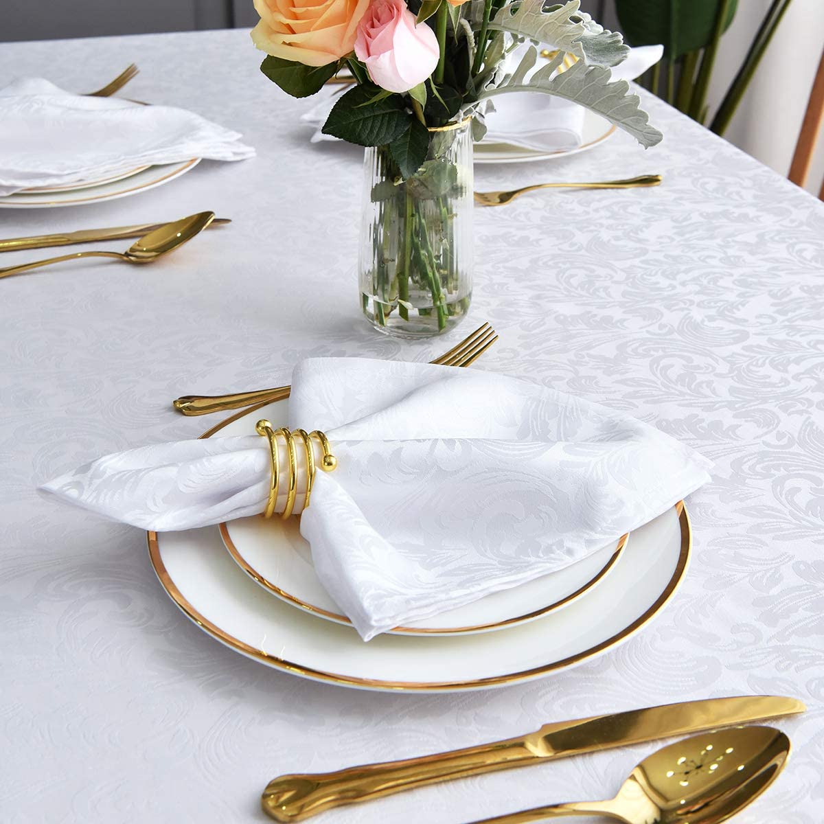 Jacquard Table Cloth Damask Pattern Rectangle 52 x 70 Inch Sage Green