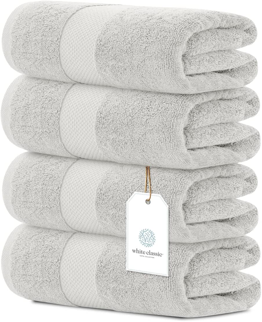 Luxury White Bath Towels Large | 27x54 Inch | Set of 4