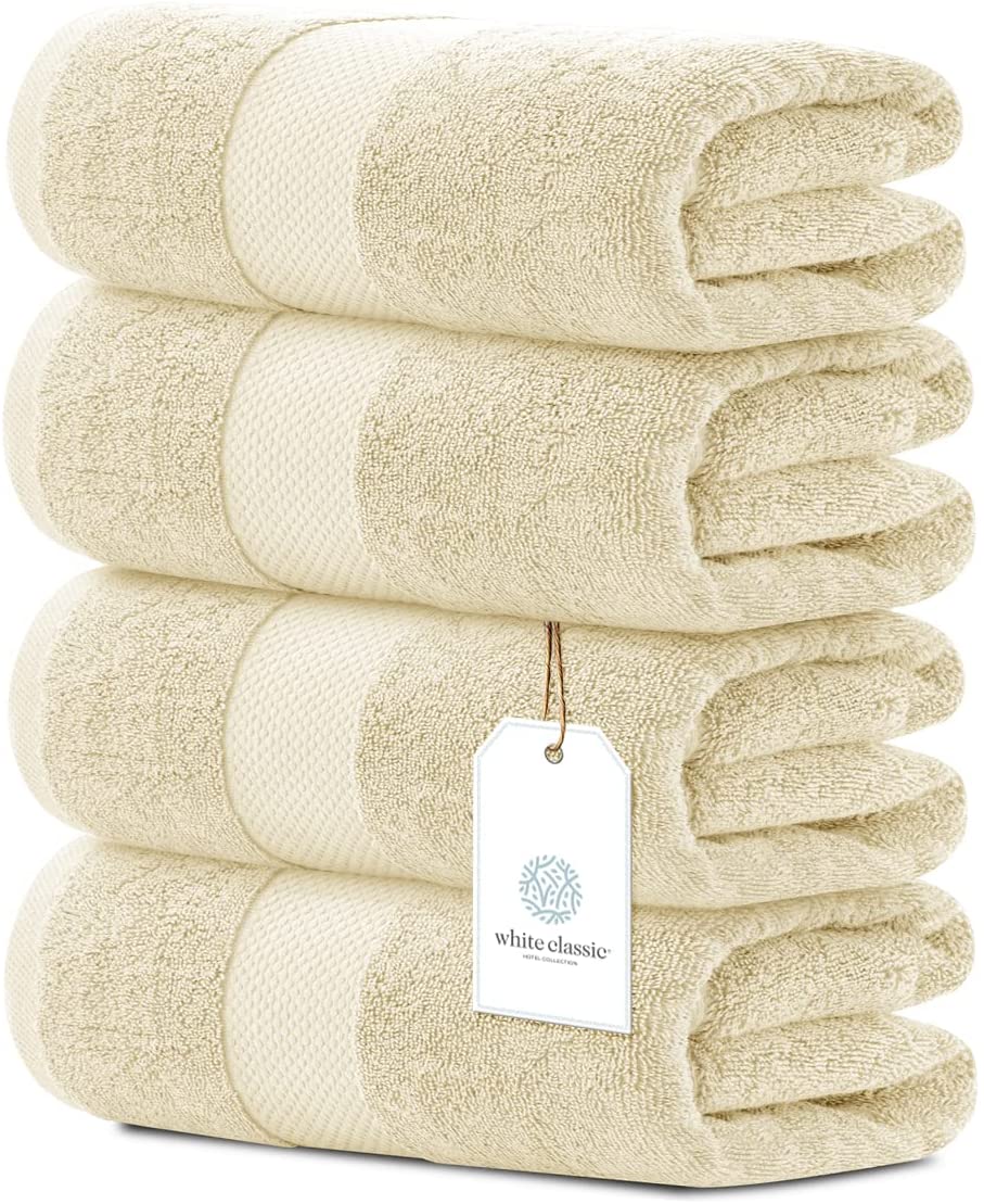 Luxury White Bath Towels Large | 27x54 Inch | Set of 4