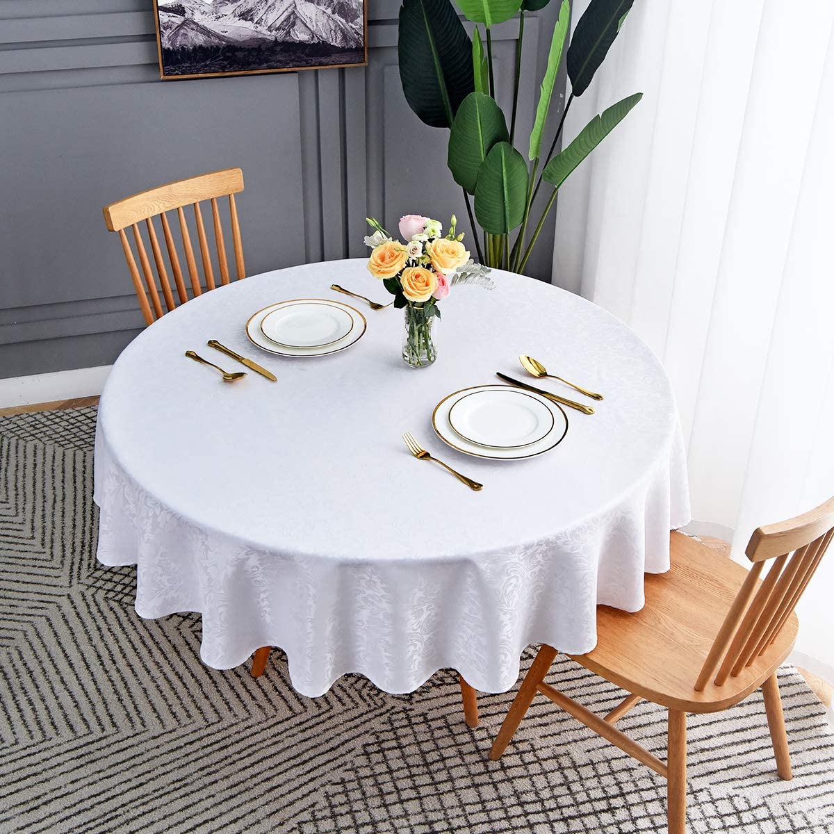 Jacquard Table Cloth Damask Pattern Rectangle 52 x 70 Inch Sage Green