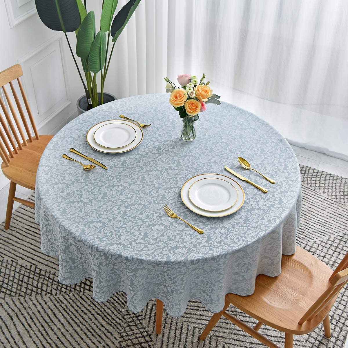 Jacquard Table Cloth Damask Pattern Rectangle 52 x 70 Inch Sage Green