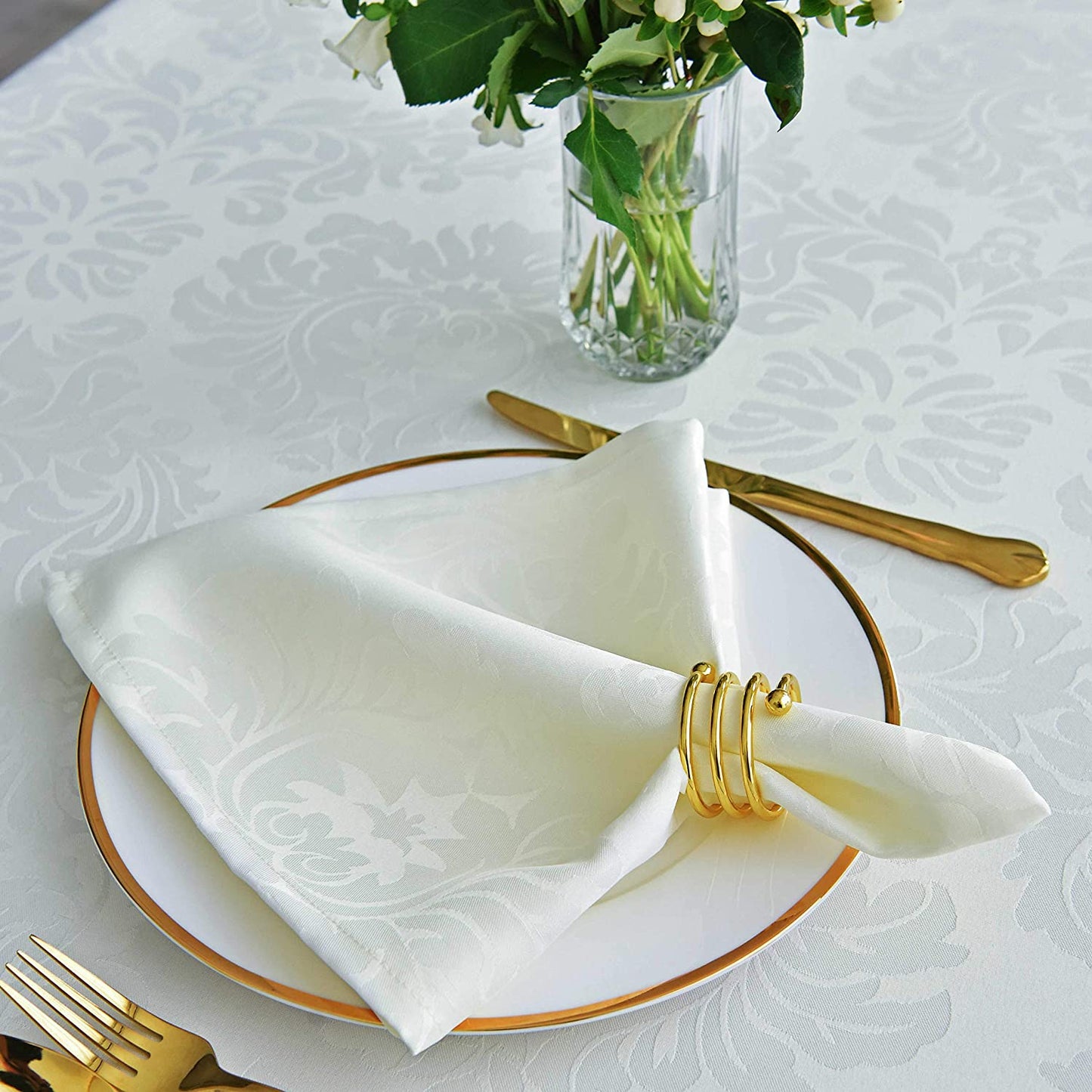 Jacquard Table Cloth Damask Pattern Rectangle 52 x 70 Inch Sage Green