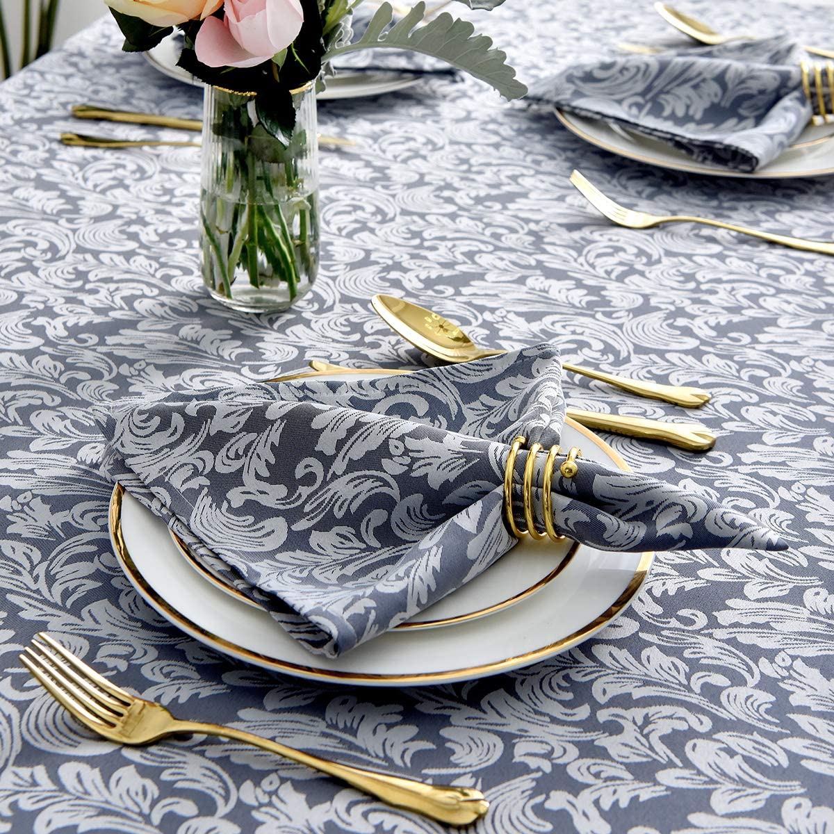 Jacquard Table Cloth Damask Pattern Rectangle 52 x 70 Inch Sage Green