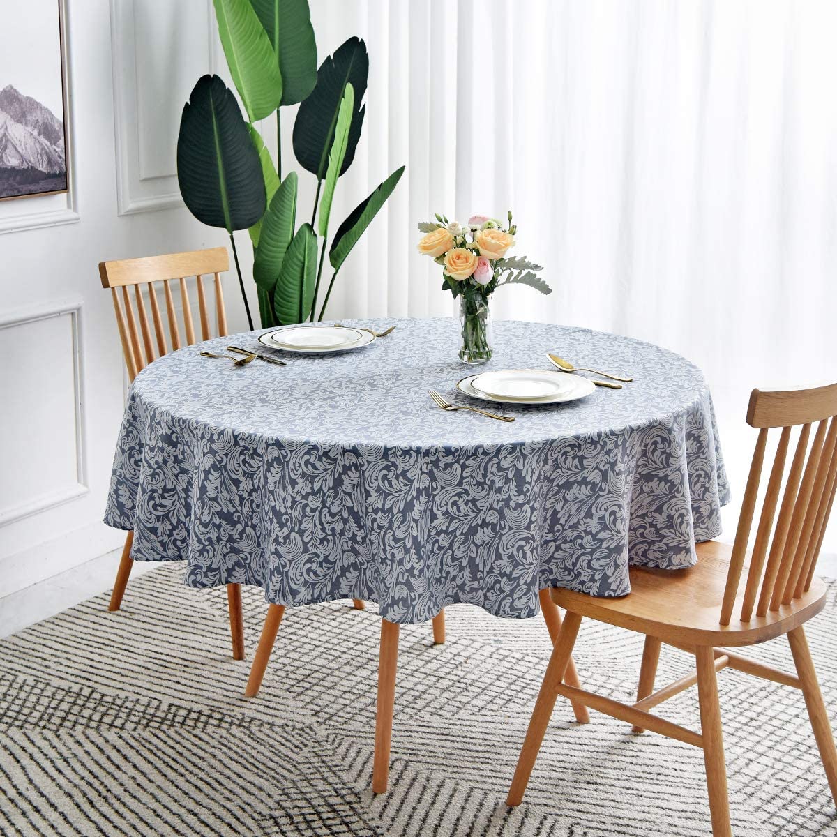 Jacquard Table Cloth Damask Pattern Rectangle 52 x 70 Inch Sage Green