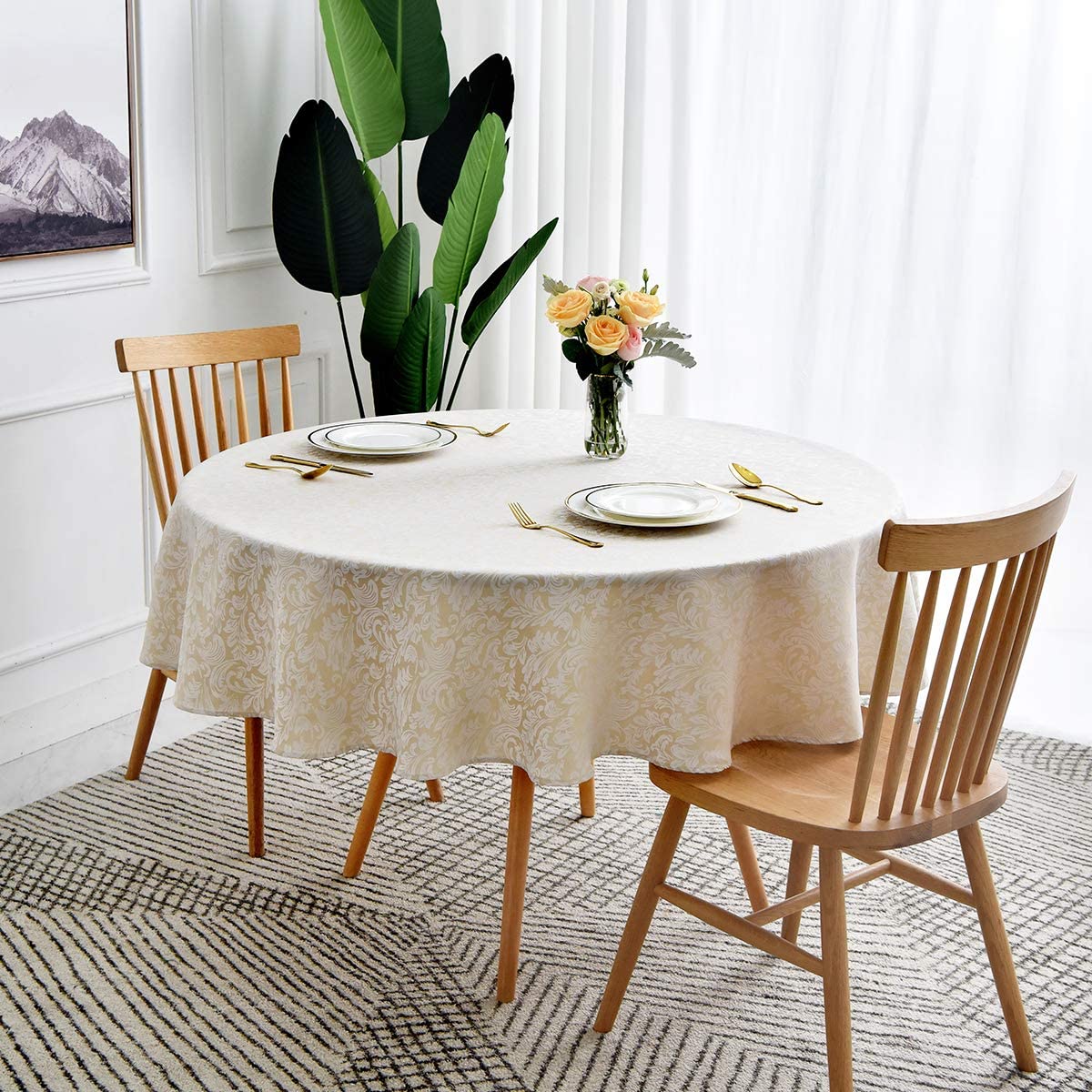 Jacquard Table Cloth Damask Pattern Rectangle 52 x 70 Inch Sage Green