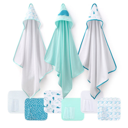 The Peanutshell Nautical Whale Tail 23-Piece Baby Bath Towel Set