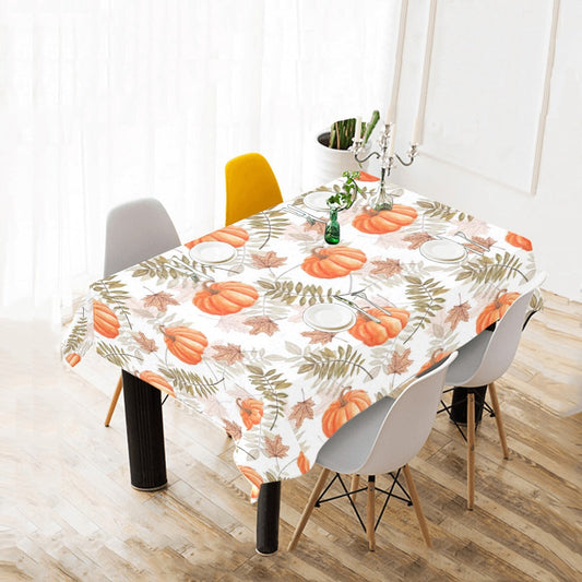 Pumpkins Tablecloth, Thanksgiving Fall Leaves Linen Rectangle Home Decor Decoration Cloth Table Cover Dining Room Party