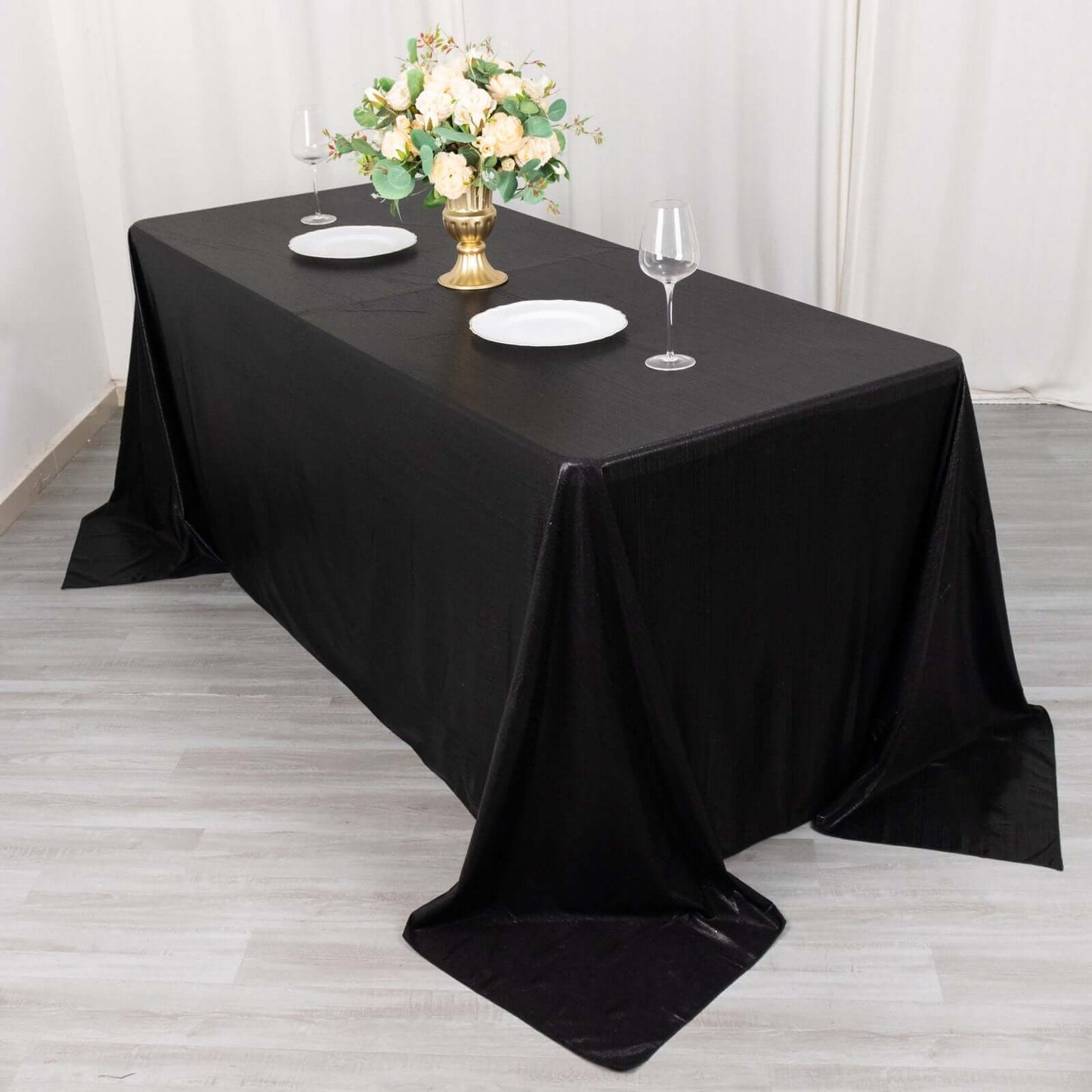 90"x132" Black Shimmer Sequin Dots Polyester Tablecloth, Wrinkle Free Sparkle Glitter Table Cover