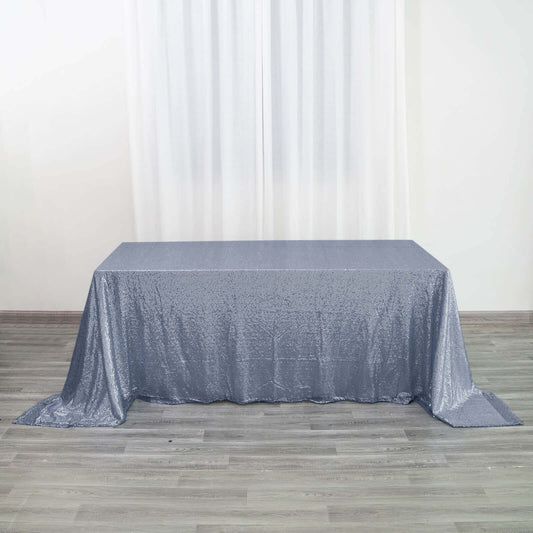 Dusty Blue Seamless Premium Sequin Rectangle Tablecloth 90"x132"