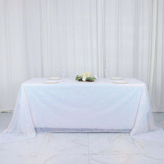 Iridescent Blue Seamless Premium Sequin Rectangle Tablecloth 90"x132"