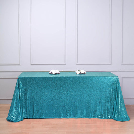 Turquoise Seamless Premium Sequin Rectangle Tablecloth 90"x132"