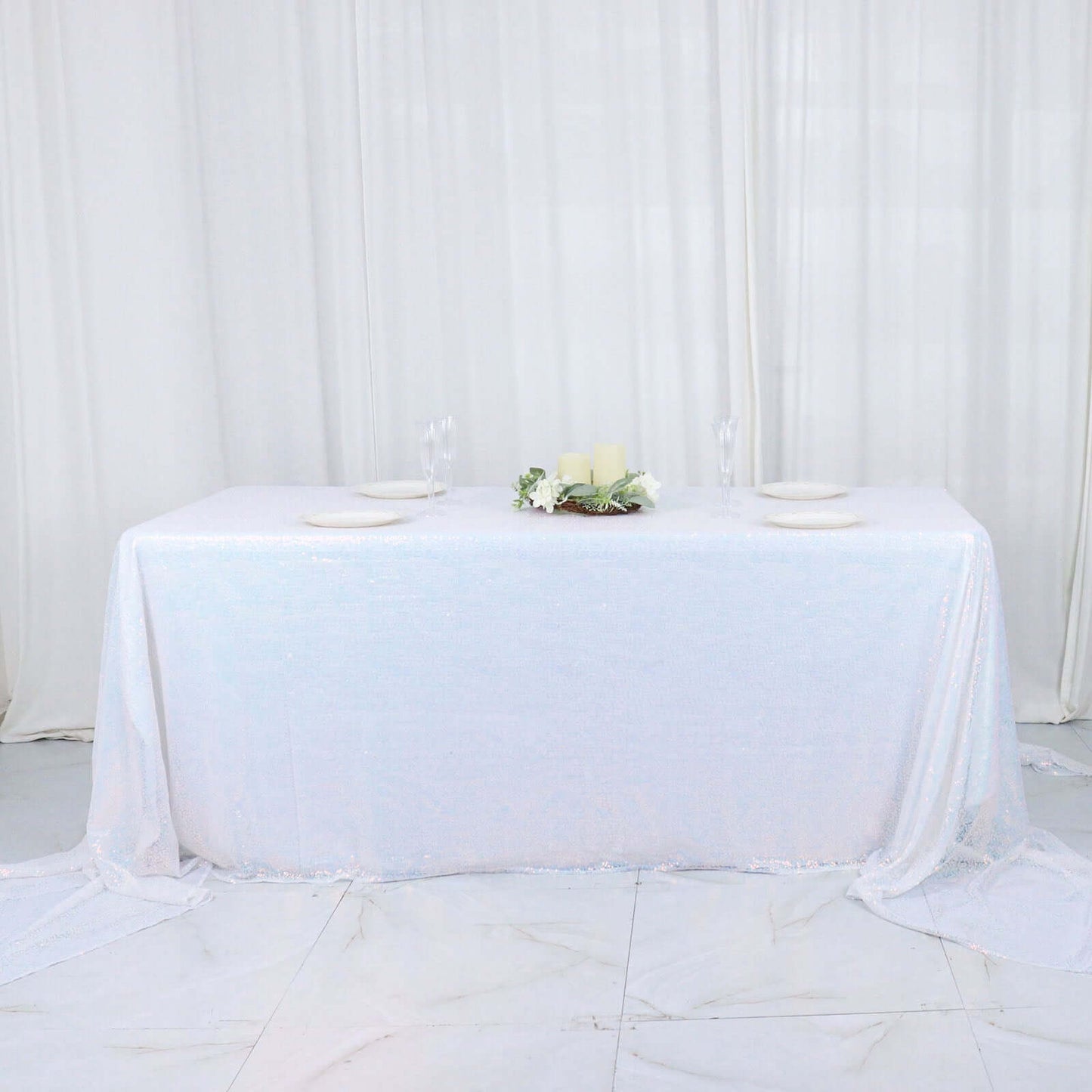 Iridescent Blue Seamless Premium Sequin Rectangle Tablecloth 90"x156"