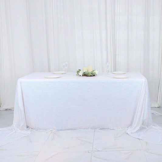 Iridescent Blue Seamless Premium Sequin Rectangle Tablecloth 90"x156"