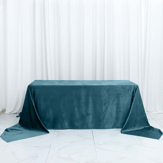 Peacock Teal Seamless Premium Velvet Rectangle Tablecloth, Reusable Linen 90"x156"