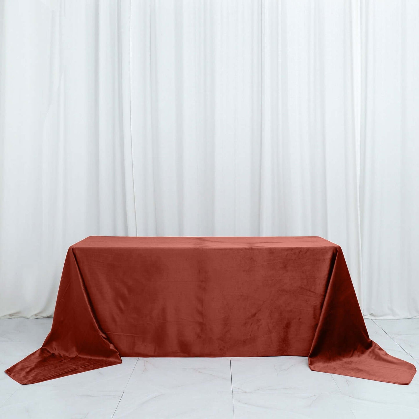 Terracotta (Rust) Seamless Premium Velvet Rectangle Tablecloth, Reusable Linen - 90"x156"