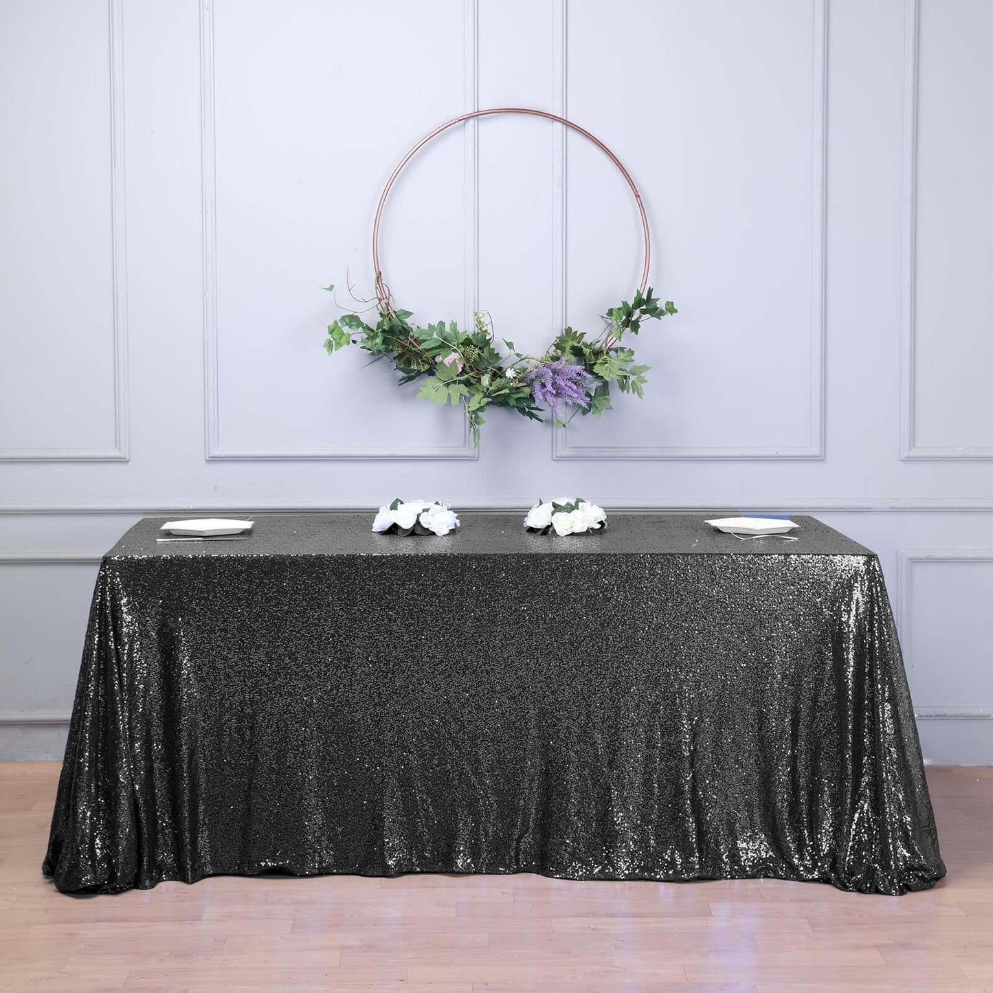 Black Seamless Premium Sequin Rectangle Tablecloth 90x156"