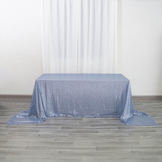 Dusty Blue Seamless Premium Sequin Rectangle Tablecloth 90x156"