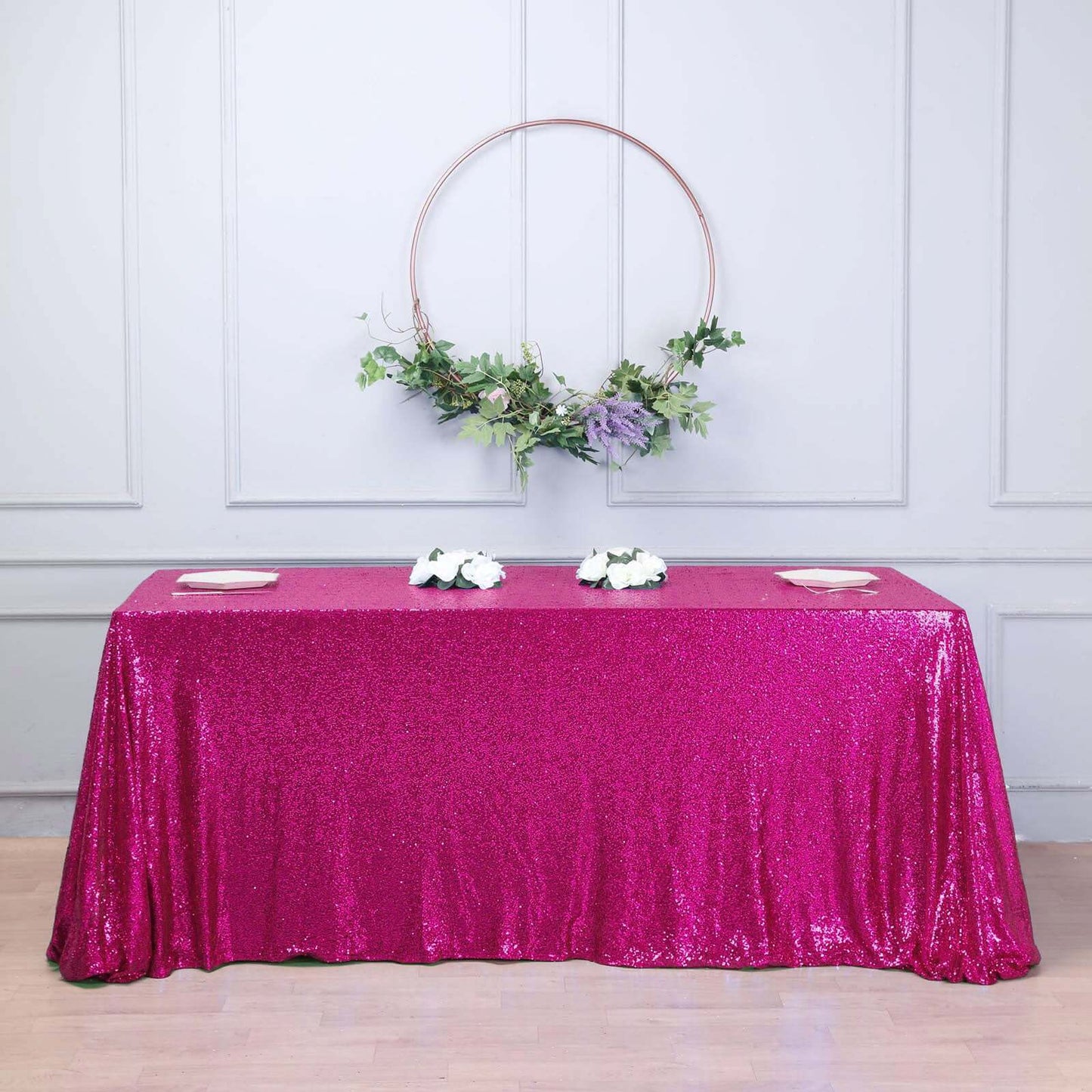 Fuchsia Seamless Premium Sequin Rectangle Tablecloth 90x156"