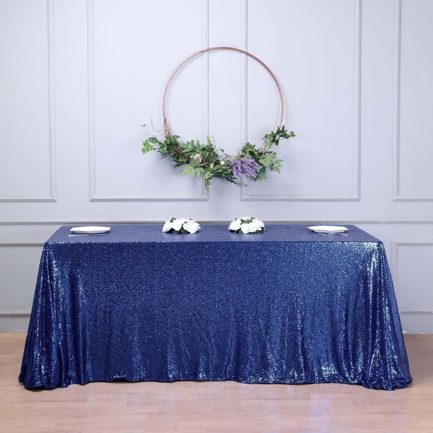 Navy Blue Seamless Premium Sequin Rectangle Tablecloth 90x156"