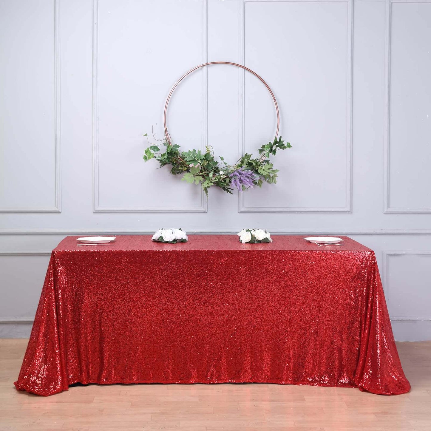 Red Seamless Premium Sequin Rectangle Tablecloth 90x156"
