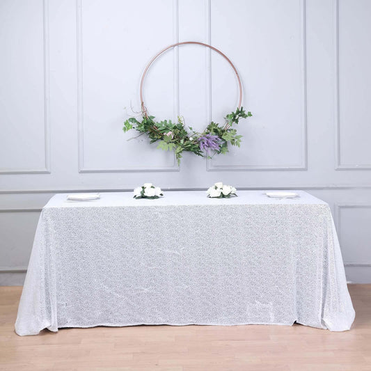 White Seamless Premium Sequin Rectangle Tablecloth 90x156"
