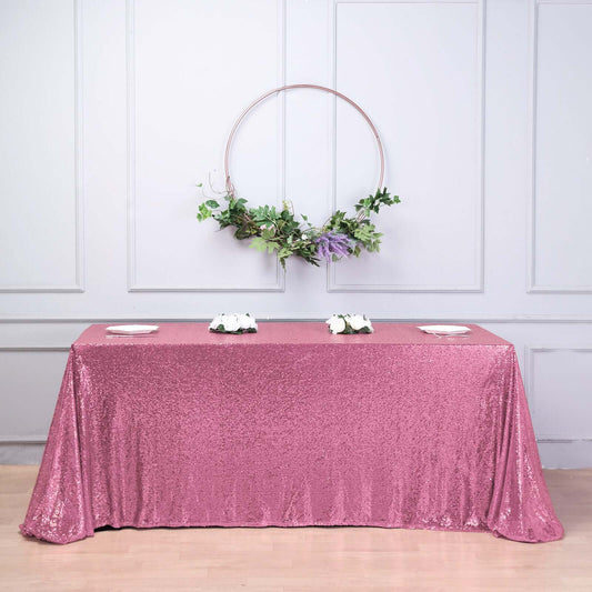 Pink Seamless Premium Sequin Rectangle Tablecloth 90X156"