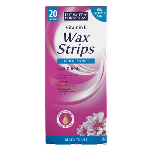 Beauty Formulas Wax Strips Legs & Body With Vitamin E, 20 Strips