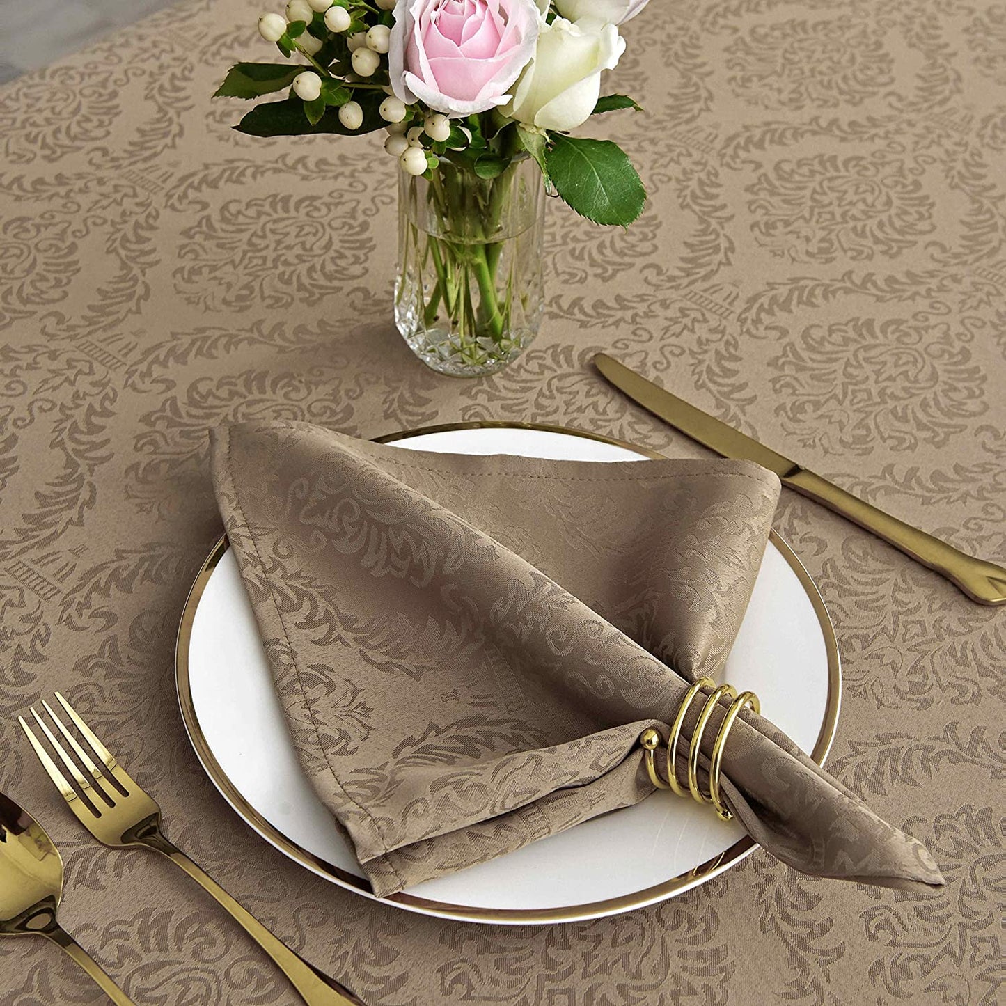 Jacquard Table Cloth Damask Pattern Rectangle 52 x 70 Inch Sage Green