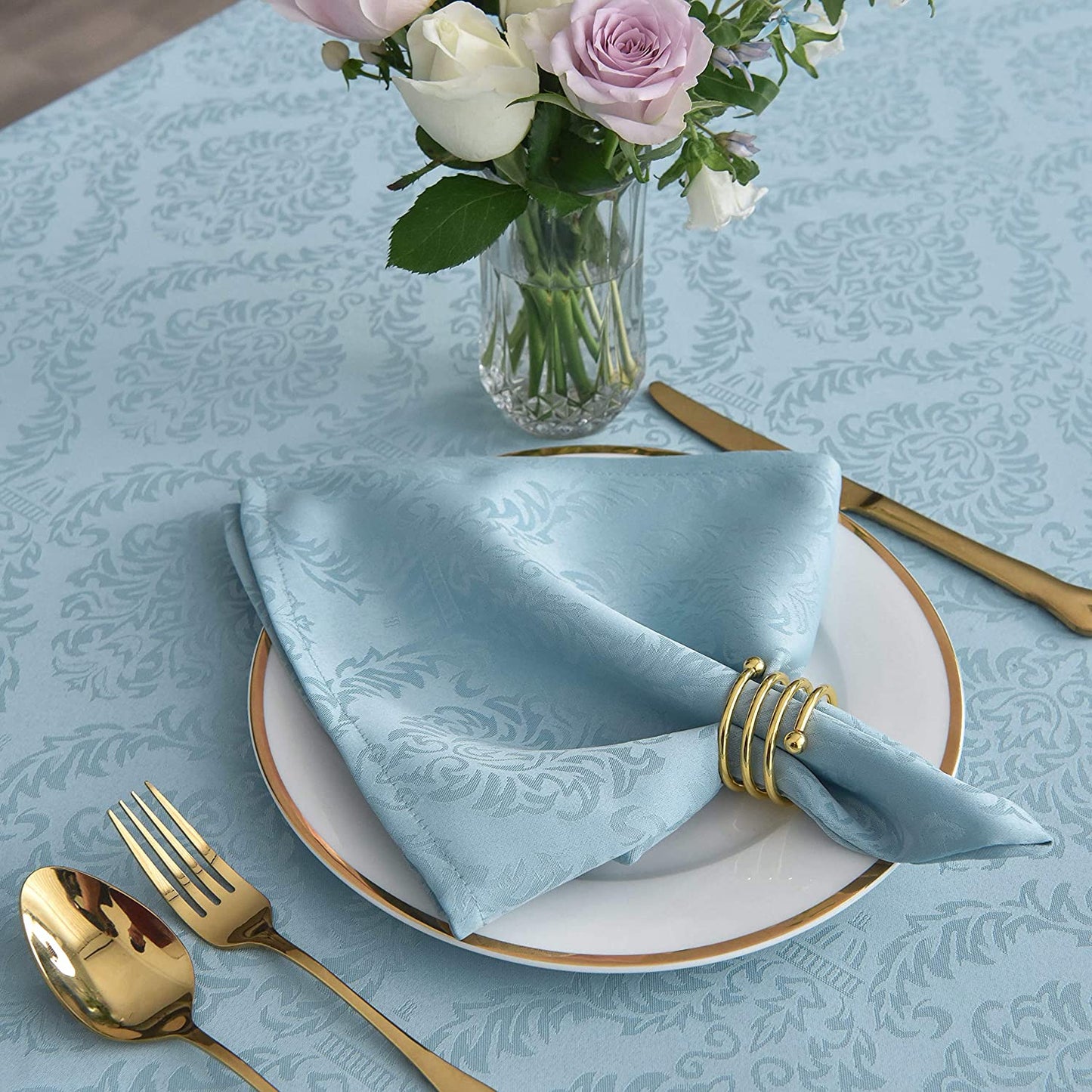 Jacquard Table Cloth Damask Pattern Rectangle 52 x 70 Inch Sage Green