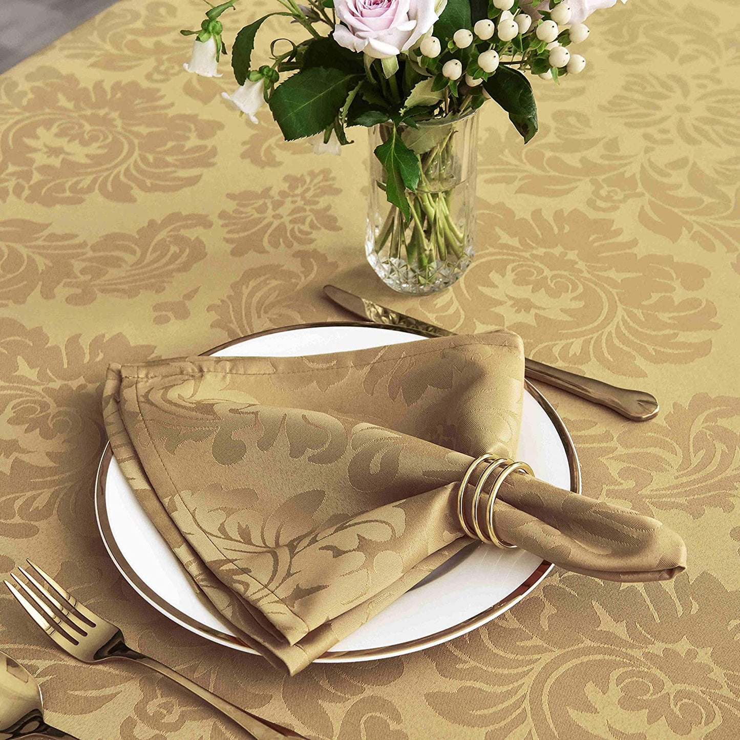 Jacquard Table Cloth Damask Pattern Rectangle 52 x 70 Inch Sage Green