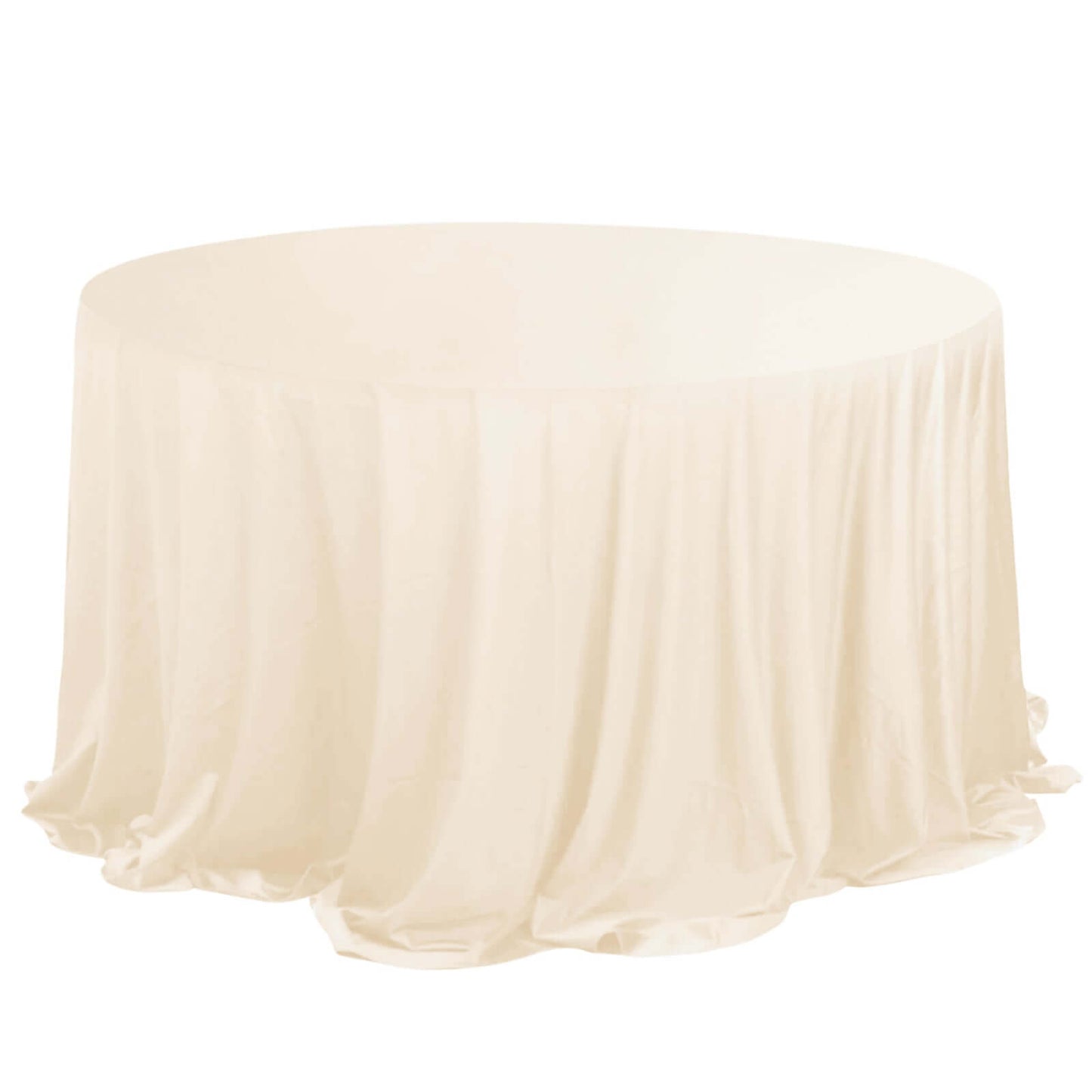 132" Beige Premium Scuba Wrinkle Free Round Tablecloth, Seamless Scuba Polyester Tablecloth